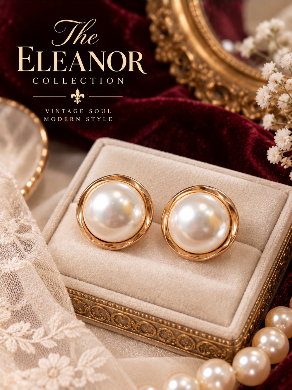 The Eleanor Collection Gold Tone Faux Pearl Statement Stud Earrings NWT